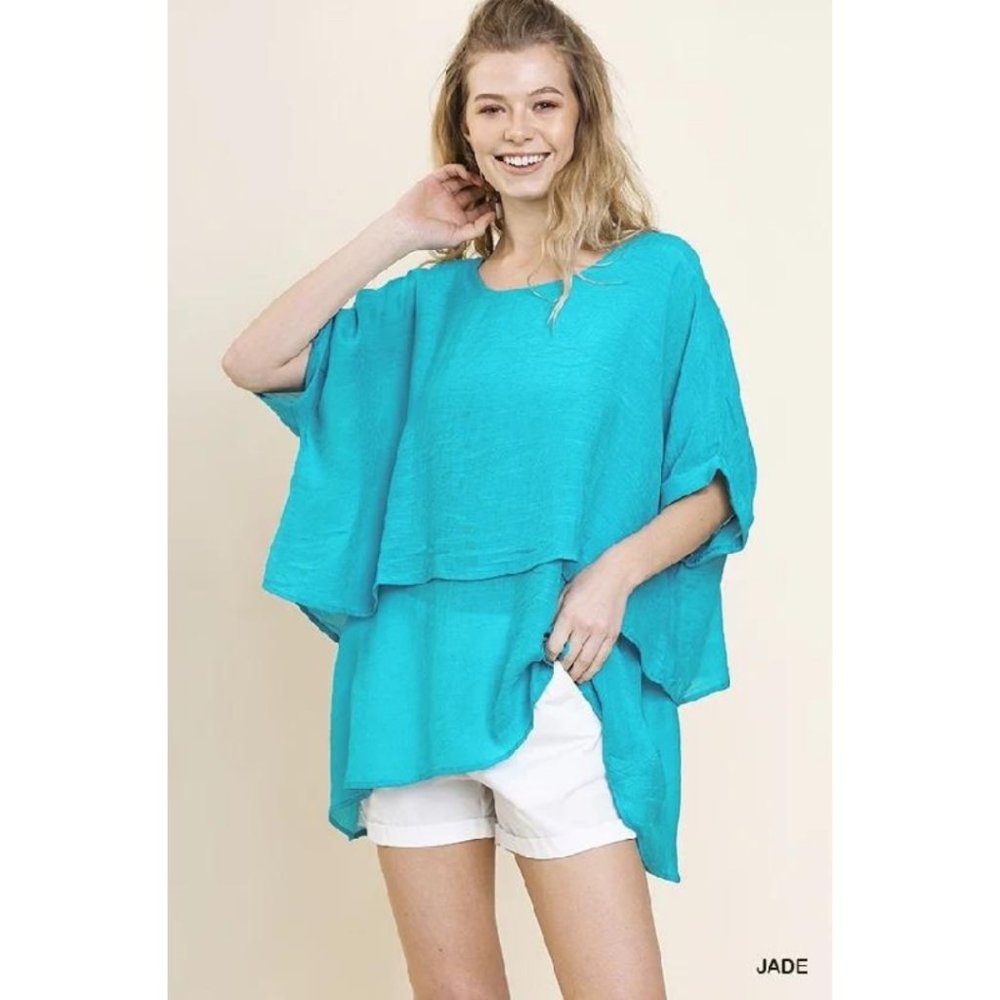 Umgee Layer Tunic Blouse - Aquamarine Jade